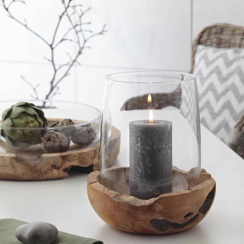 Lanterna Terra con base in legno teak Leonardo